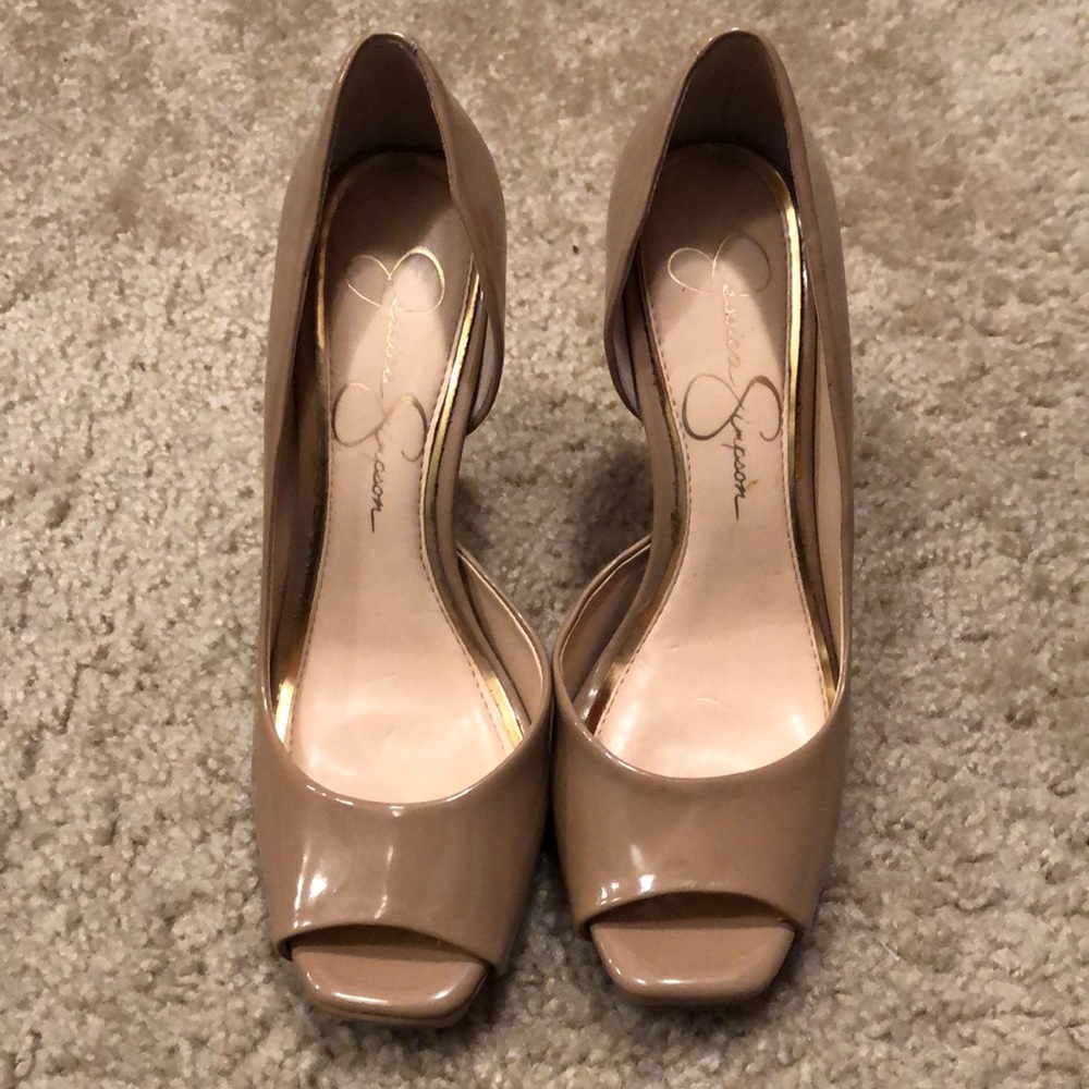 Jessica Simpson peep toe nude pumps